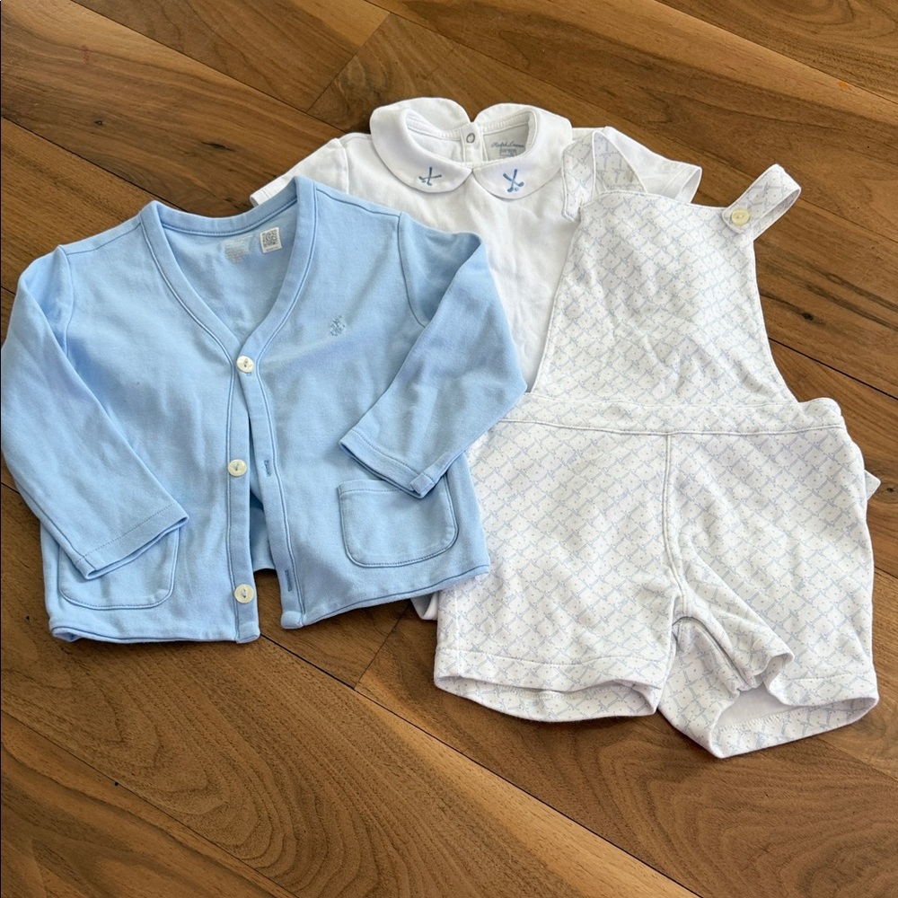 Ralph Lauren Light Blue Cardigan and White Set
